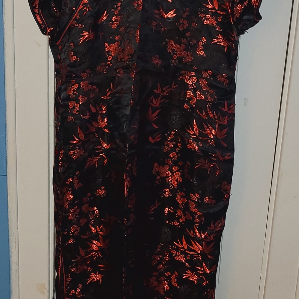 Elegant Black and Red Floral Dress